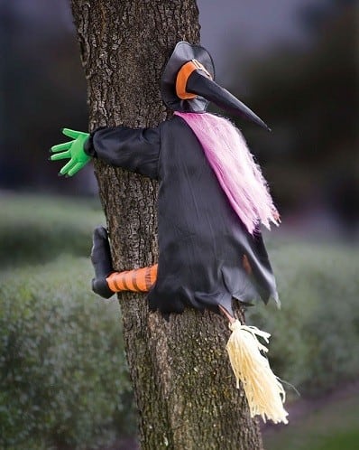 Witch Crashing Into Tree Halloween Decoration