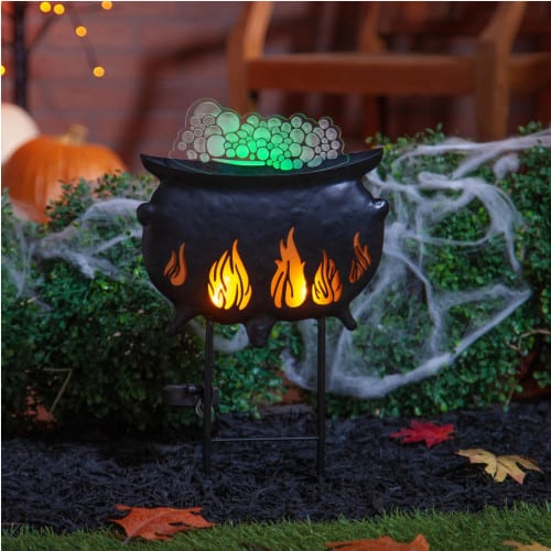 Solar Powered Lighted Cauldron - Outdoor Halloween Decorations