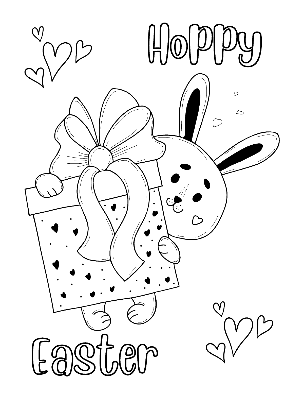 Hoppy Easter Bunny with Gift Coloring Page