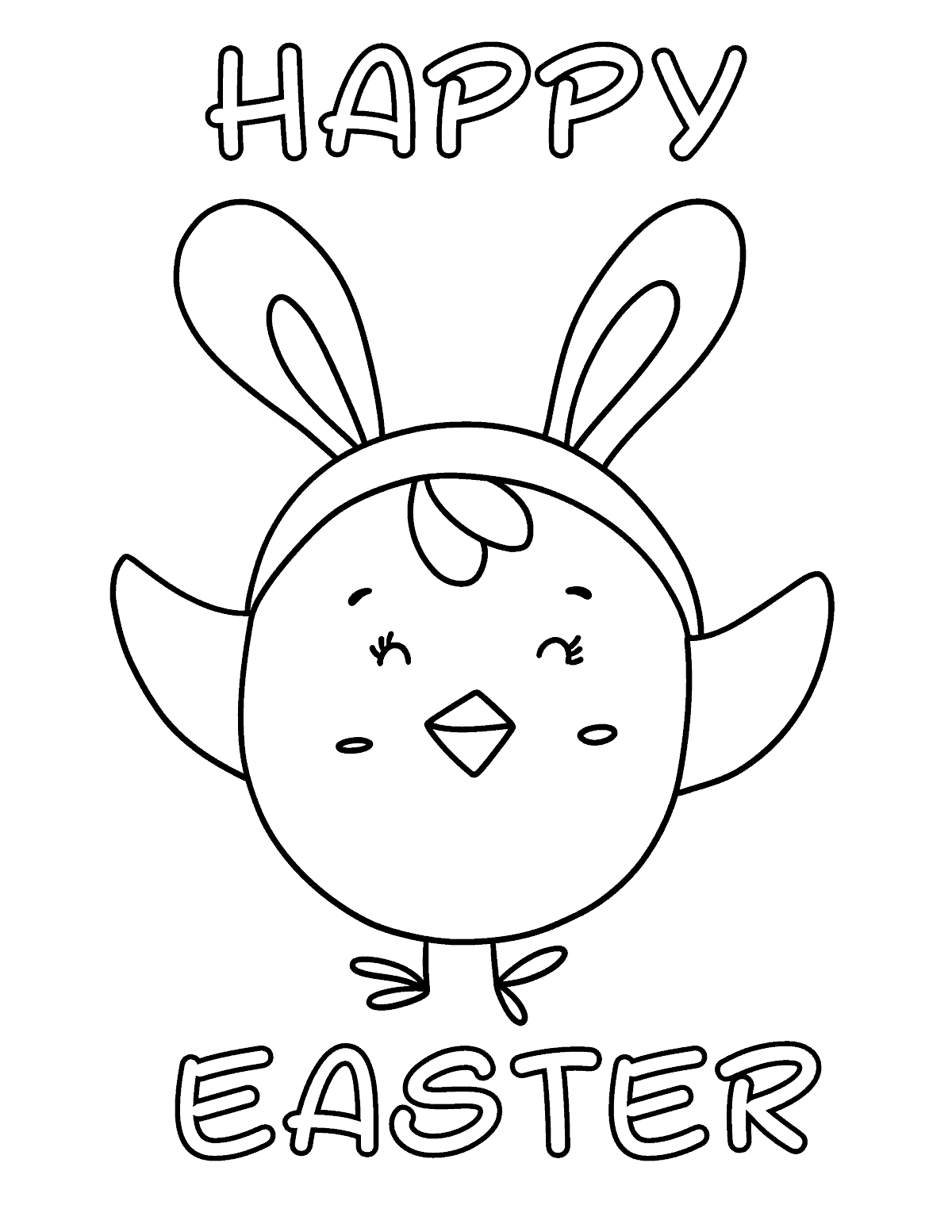 Easter Chick with Bunny Ears Coloring Page