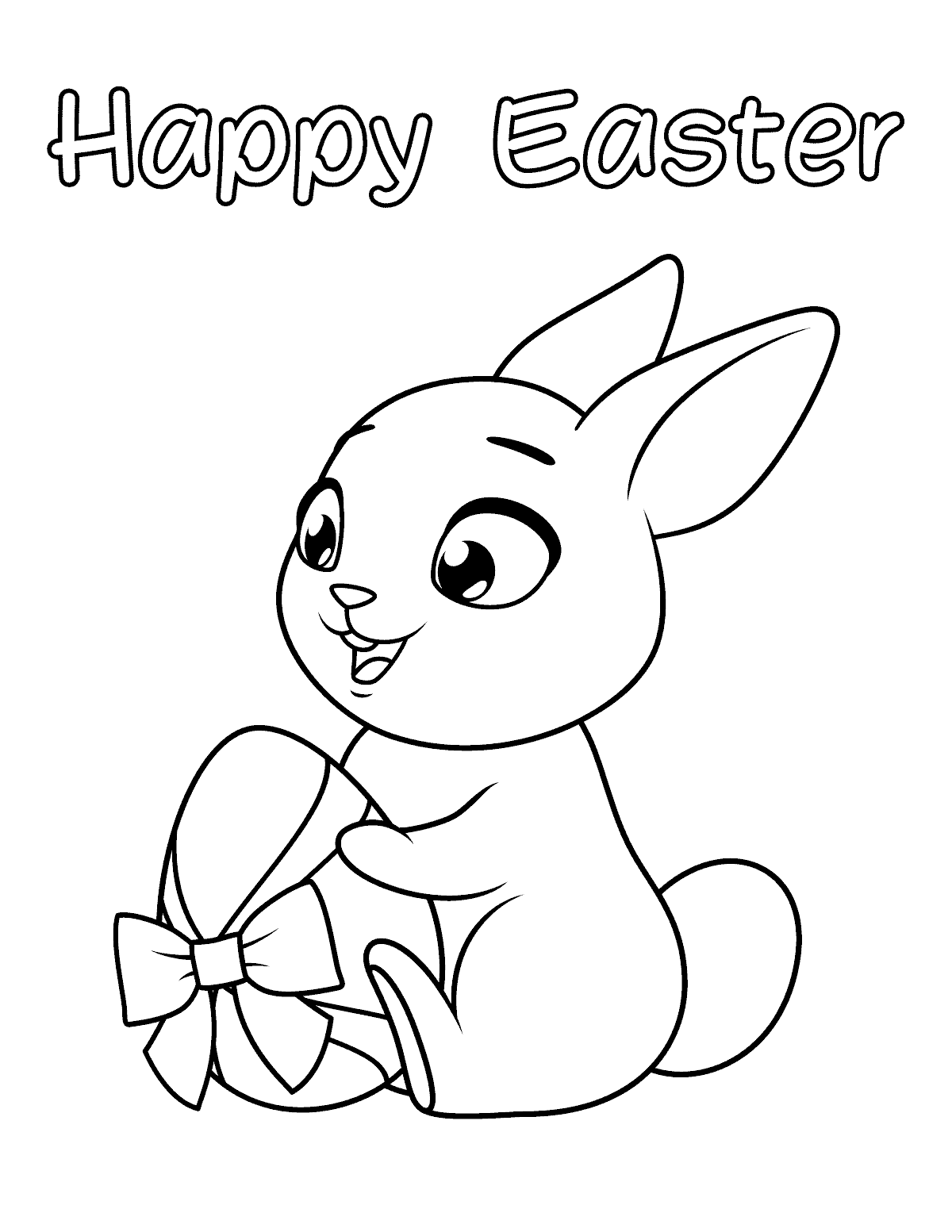 Easter Bunny with Egg and Bow Coloring Page