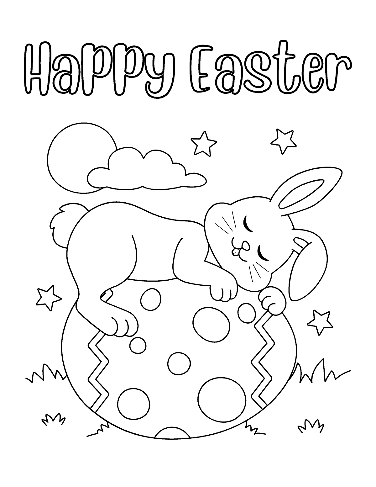 Bunny Sleeping on Top of Easter Egg Coloring Sheet