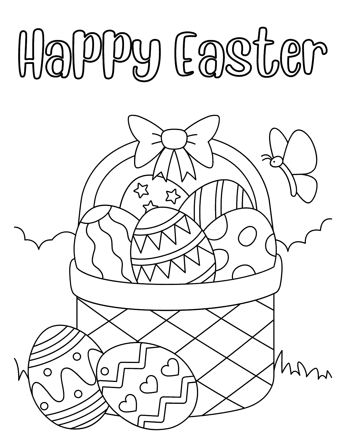Easter Basket Filled with Eggs Coloring Page