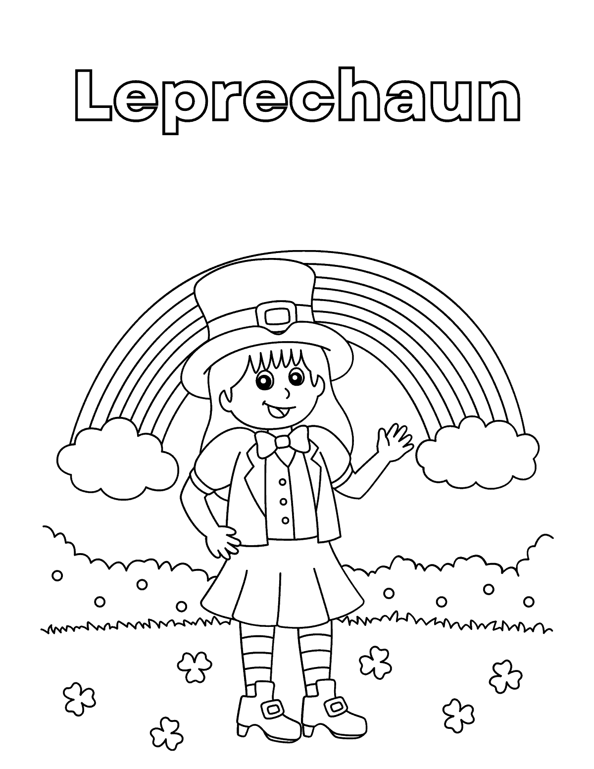 Girl Leprechaun with Rainbow Coloring Page