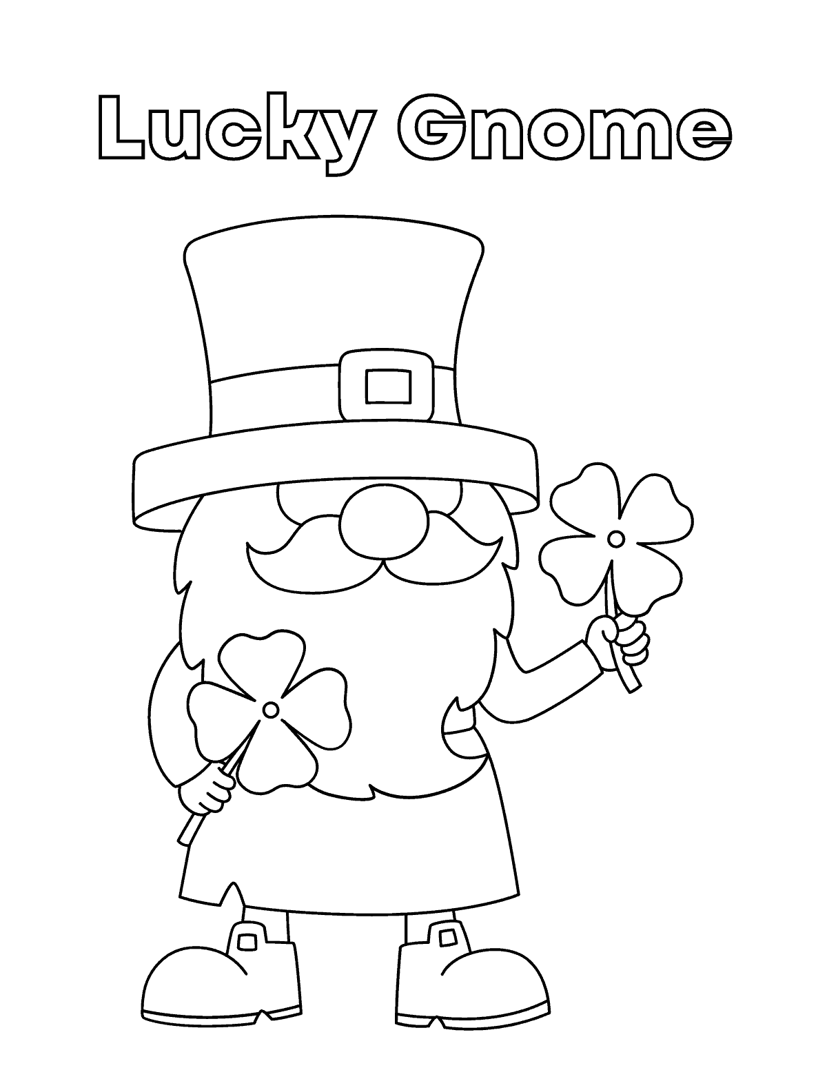 Lucky Gnome with Shamrock Coloring Page