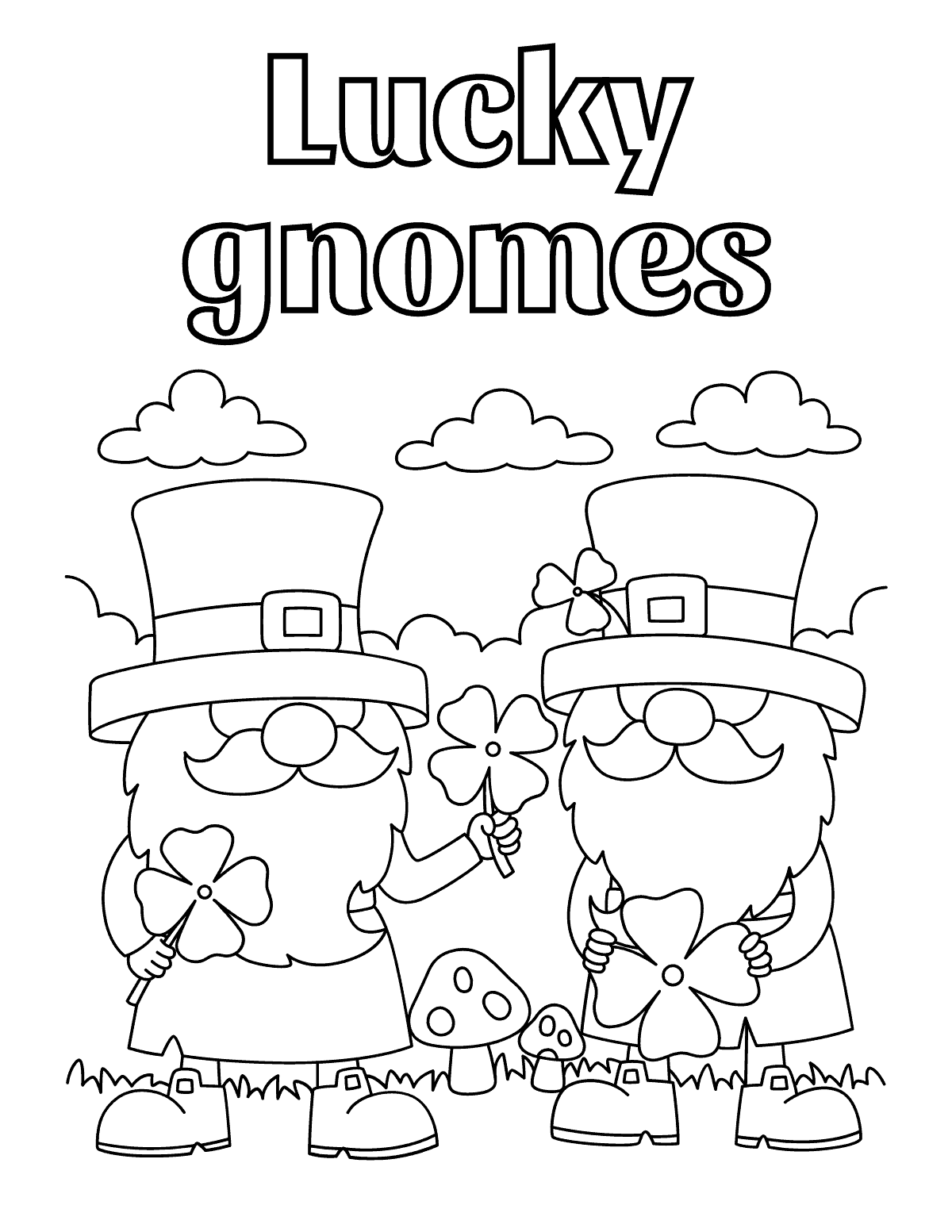 Lucky Gnomes Coloring Sheet