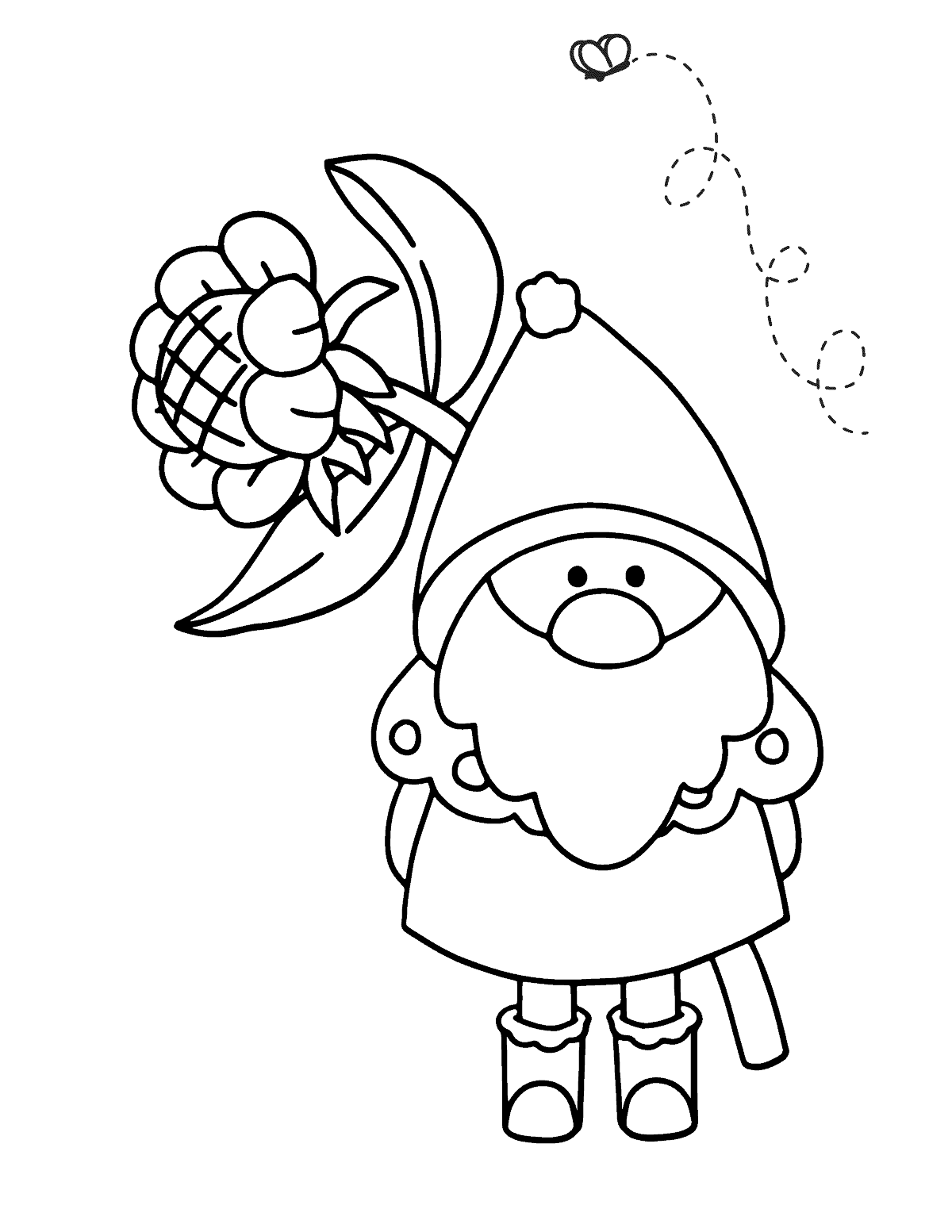 Spring Gnome with Flower Coloring Page