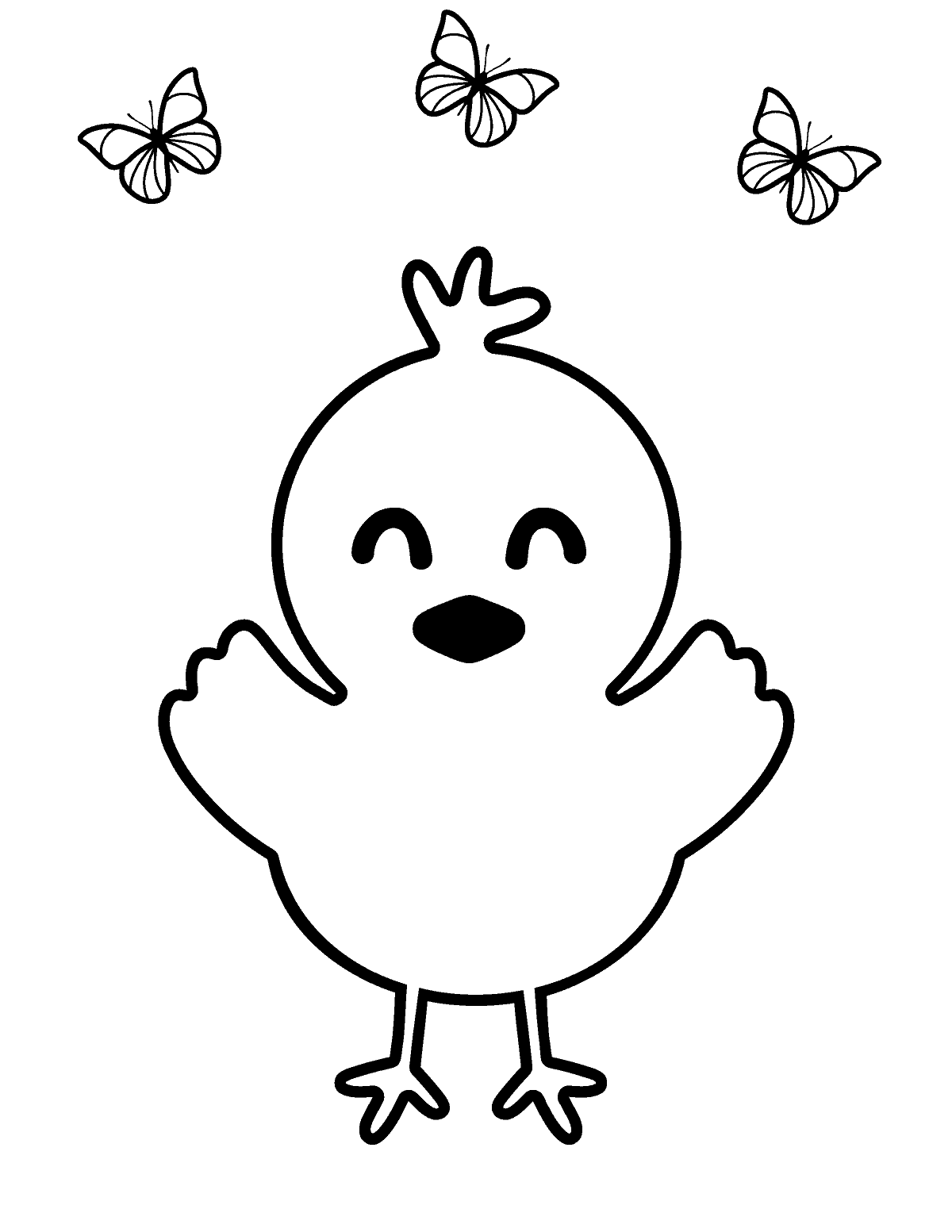 Cute Chick with Butterflies Coloring Page