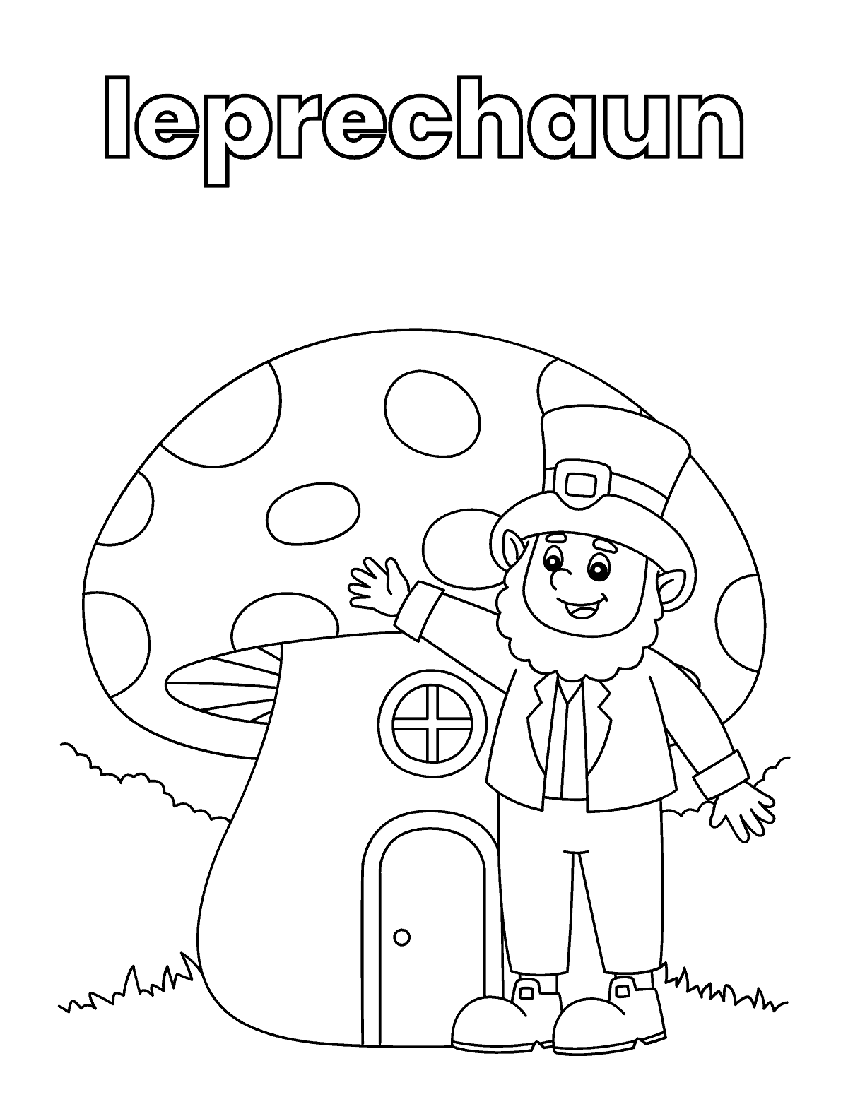 St. Paddy's Day Leprechaun with Mushroom House Coloring Page