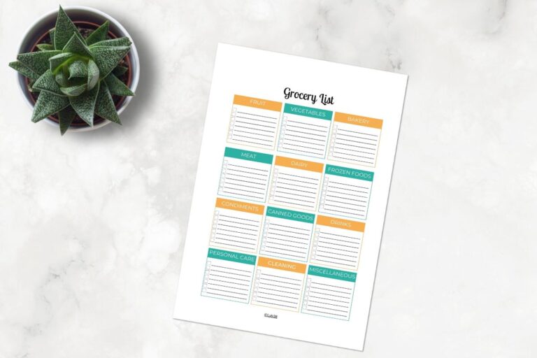 A Printable Grocery List On a Marble Countertop