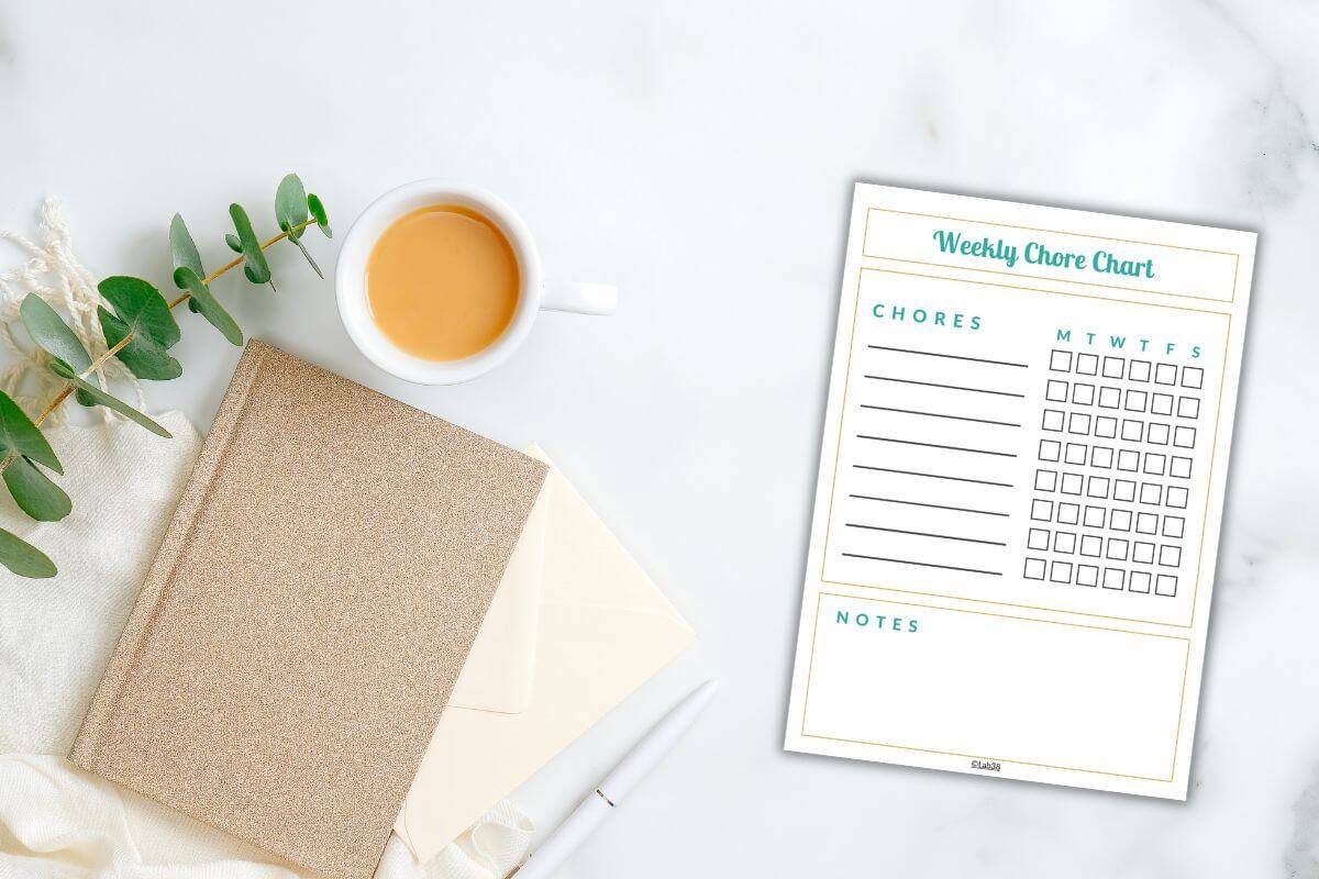 Printable Weekly Chore Chart On a Marble Countertop