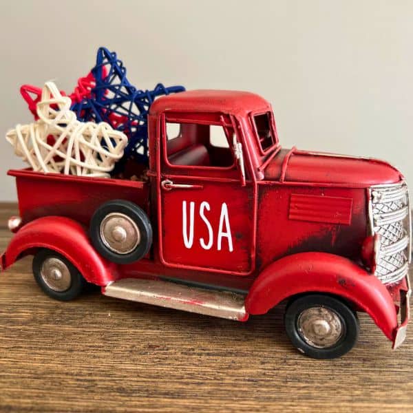 Red Metal Vintage Patriotic Farmhouse Truck