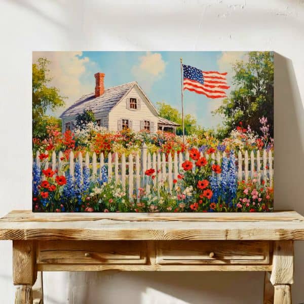 Rustic Patriotic Cottage Canvas