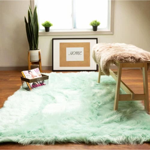 Mint Green Faux Fur Shaggy Rug