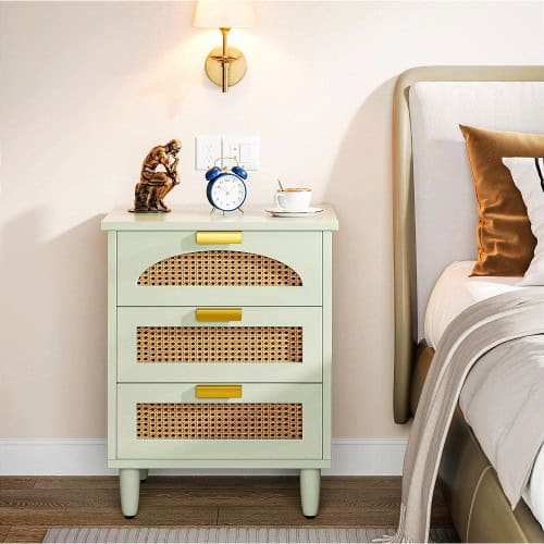 Mint Green Rattan Nightstand